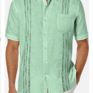 Short Sleeve Linen Guayabera Shirt Green Size 3X
